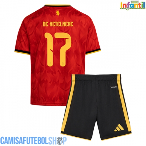 Camisa de time de futebol Bélgica Charles De Ketelaere #17 Replicas 1º Equipamento Infantil Mundo 2026 Manga Curta (+ Calças curtas)